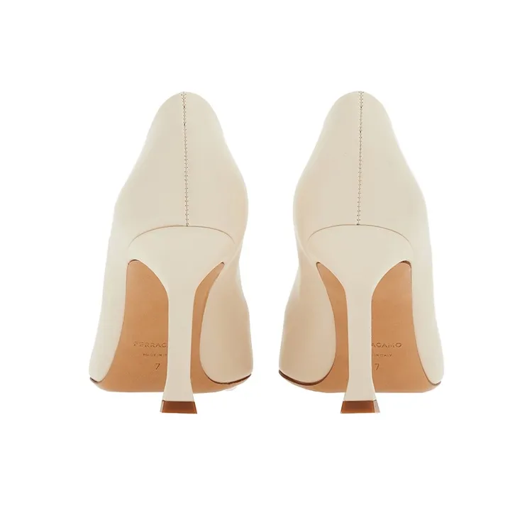 FERRAGAMO Vara Slim Heel High Heels 8.5cm Women's White-4