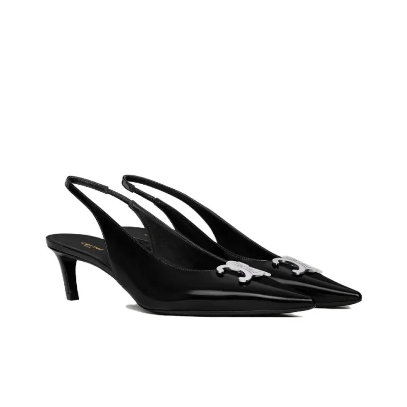 CELINE Triomphe Slim Heel High Heels 5cm Women's Black-2