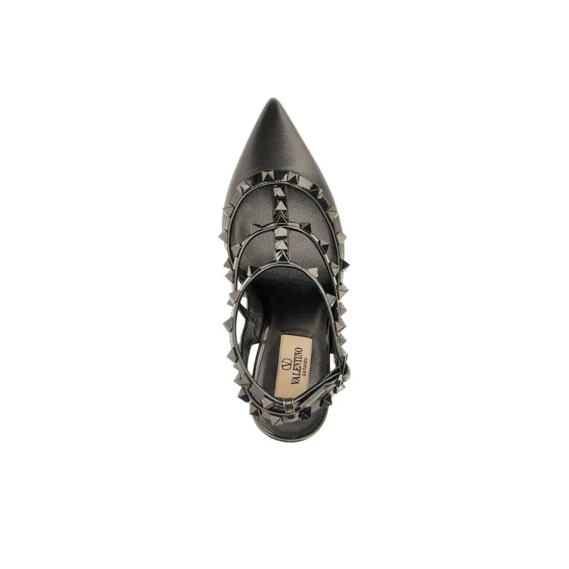 Valentino Rockstud Slim Heel High Heels 10cm Women's Silver-3