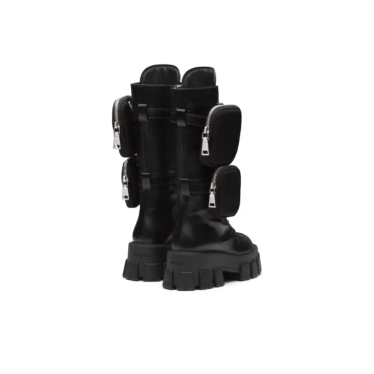 PRADA Monolith 55mm Pouch Tall Boots Black Leather-5