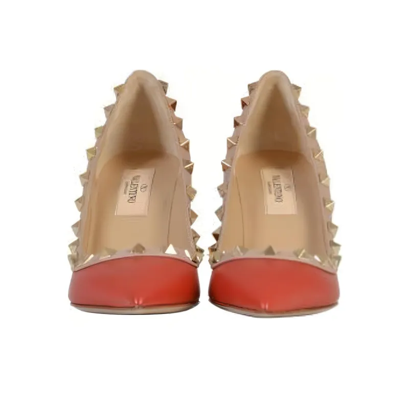 Valentino ROCKSTUD Slim Heel High Heels 10cm Women's Orange Red-4
