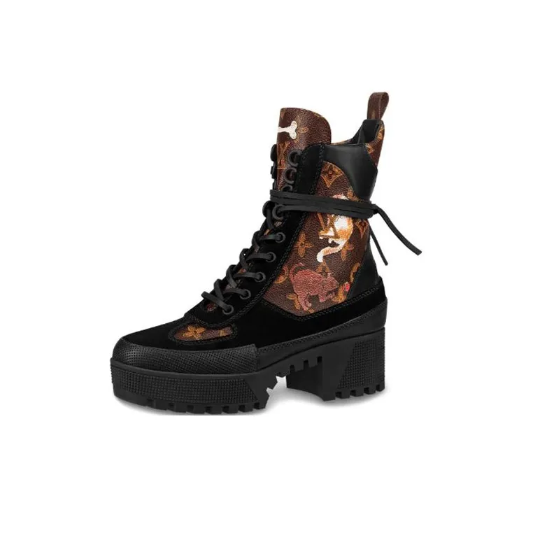 LOUIS VUITTON Lv Laureate Thick Sole Martin Boots Black Brown Women's-0