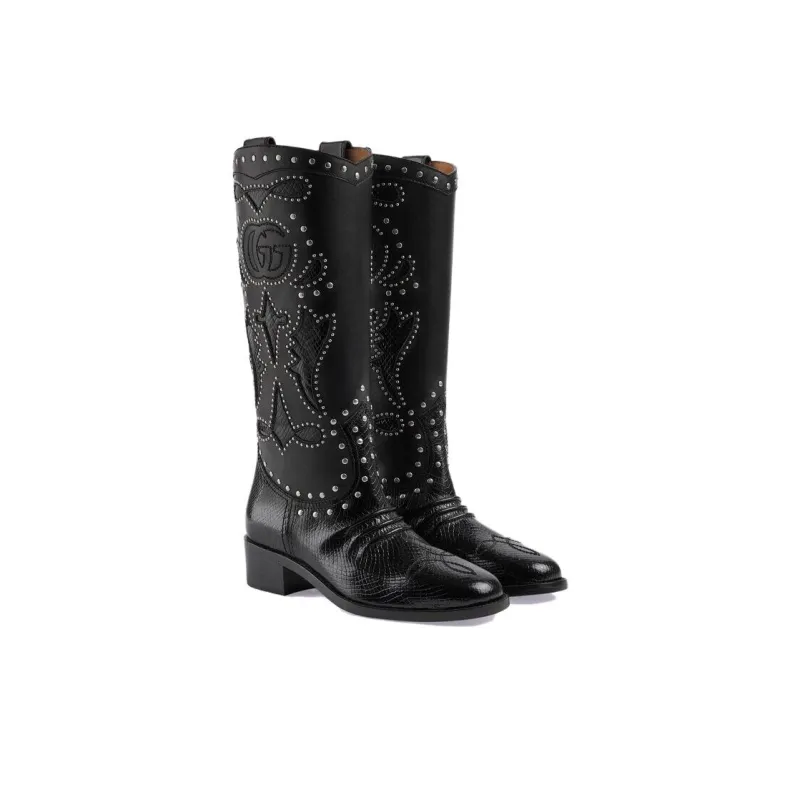 GUCCI Double G Knee-High Boots 3.5cm Women's Black-2