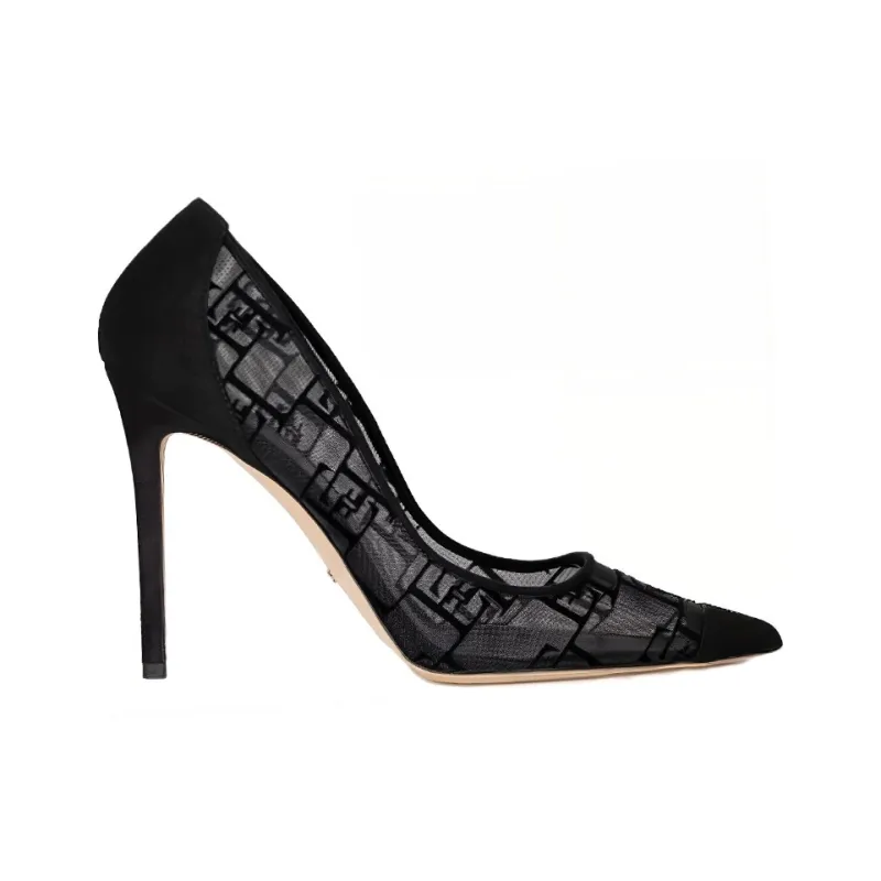 Elisabetta Franchi 105mm Logo-flocked Tulle Pumps-1