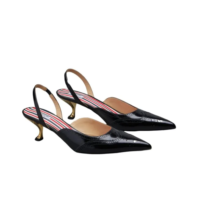 THOM BROWNE Pointed-Toe Slingback Pumps-1