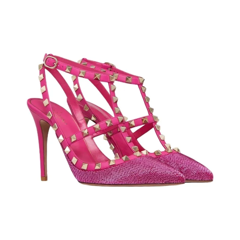 Valentino Espadrilles Slim Heel High Heels 10cm Women's Pink-1