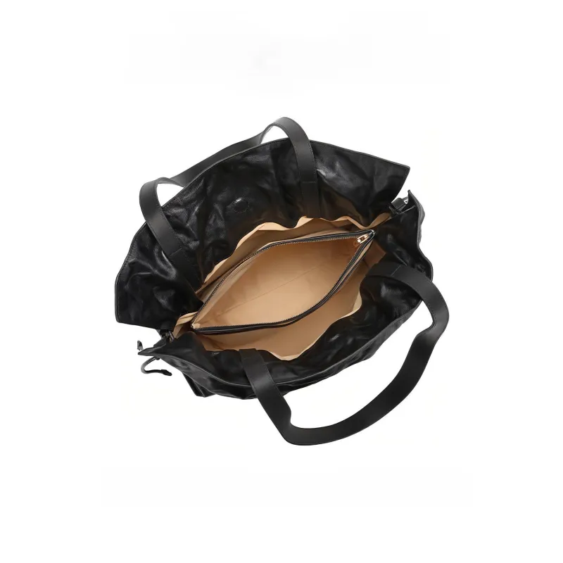 TangGuh Cow Leather Tote Bag Shopping Bag Handbag Large Size Women's Black-2