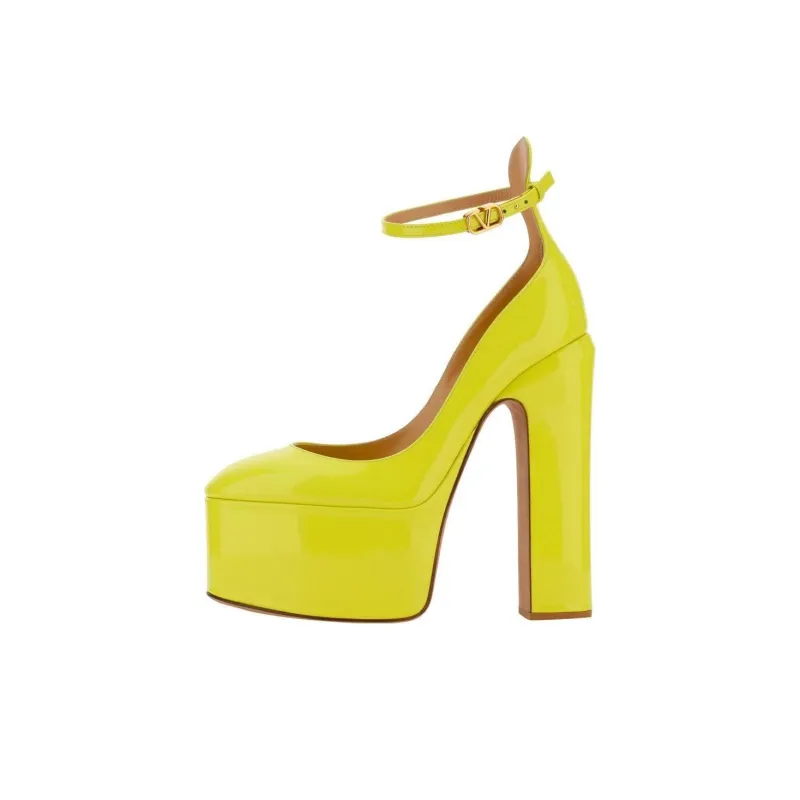 Valentino Tan-Go Chunky Heel High Heels Women's Yellow-0