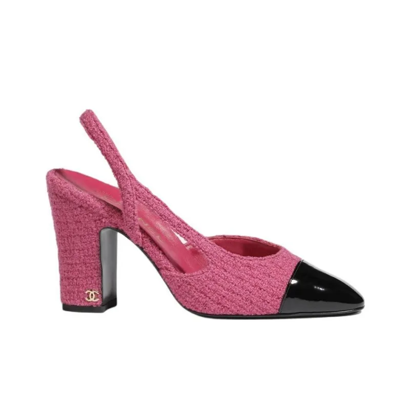 CHANEL Chunky Heel High Heels 9cm Women's Pink-1