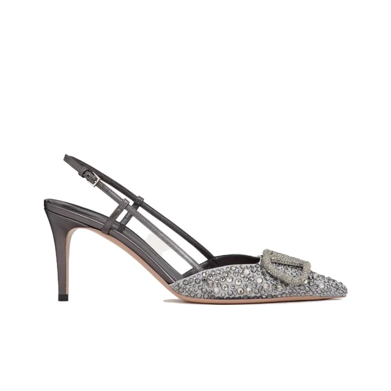 Valentino VLogo Signature Slim Heel High Heels 8cm Women's Gray-1