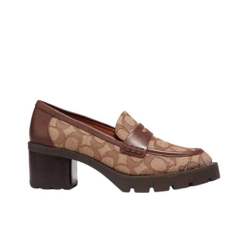 COACH Signature Chunky Heel High Heels 5cm Women's Khaki-1