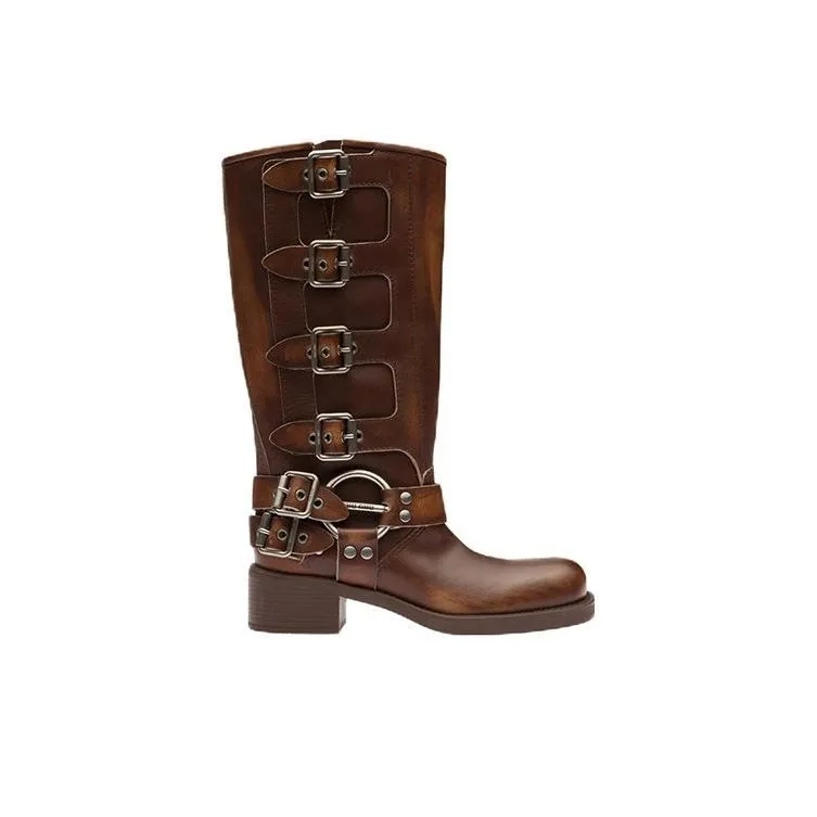 MIU MIU Buckle detail Leather Boots-1