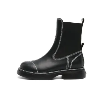 GANNI Topstitched Leather Chelsea Boots