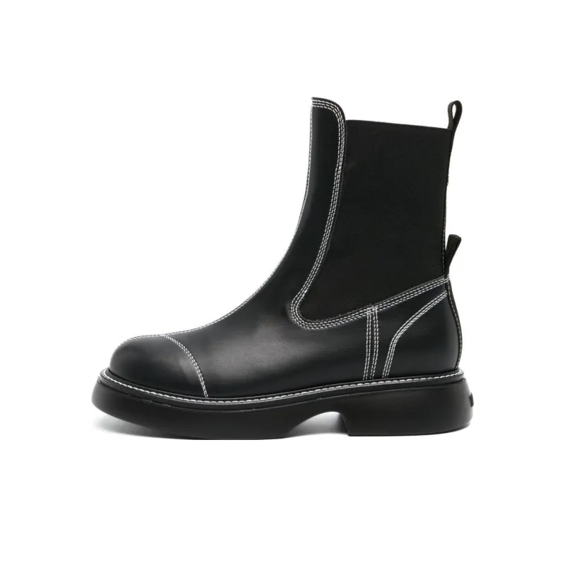 GANNI Topstitched Leather Chelsea Boots-0