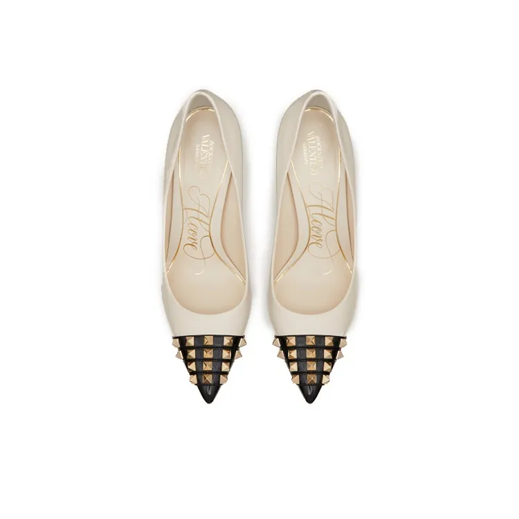 Valentino Rockstud Slim Heel High Heels 9cm Women's Beige-3