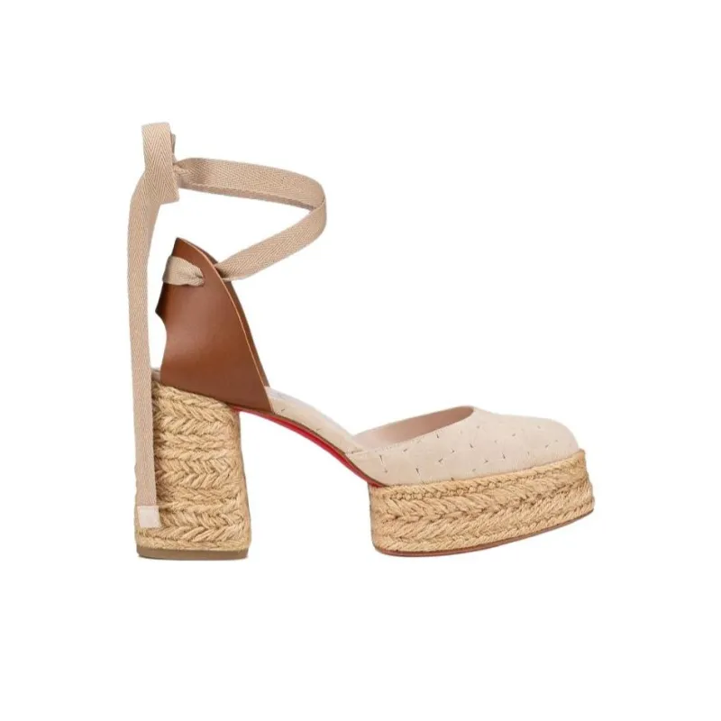 CL Chunky Heel High Heels 7cm Women's Ecru-1