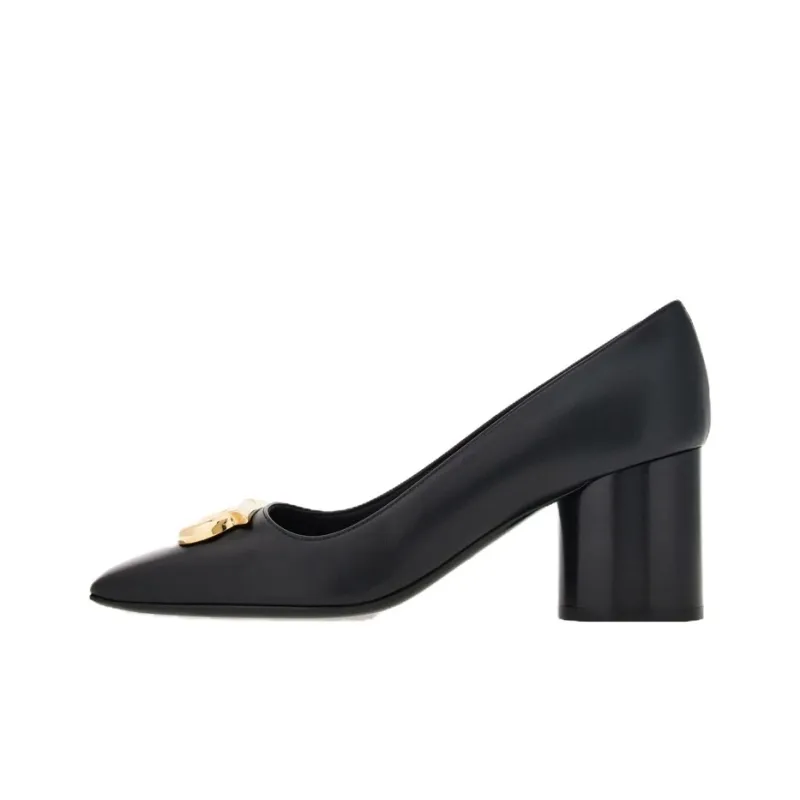 FERRAGAMO GANCINI Chunky Heel High Heels 6cm Women's Black-0