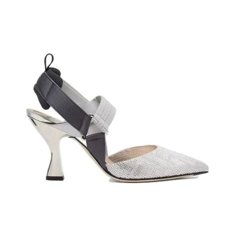 FENDI Colibri Chunky Heel High Heels Women's Silver-1