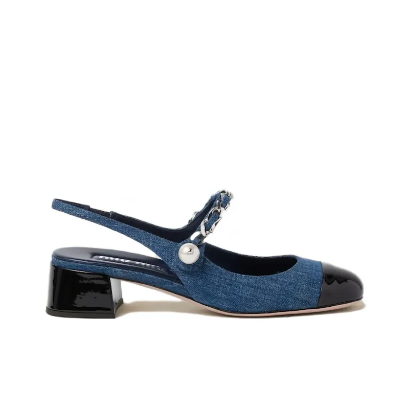 MIU MIU Chunky Heel High Heels 3.5cm Women's Blue-1