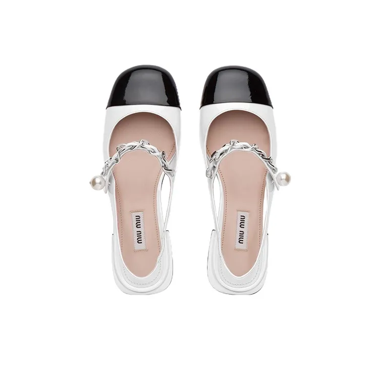 MIU MIU Block Heel High Heels 3.5cm Women's White Black-4
