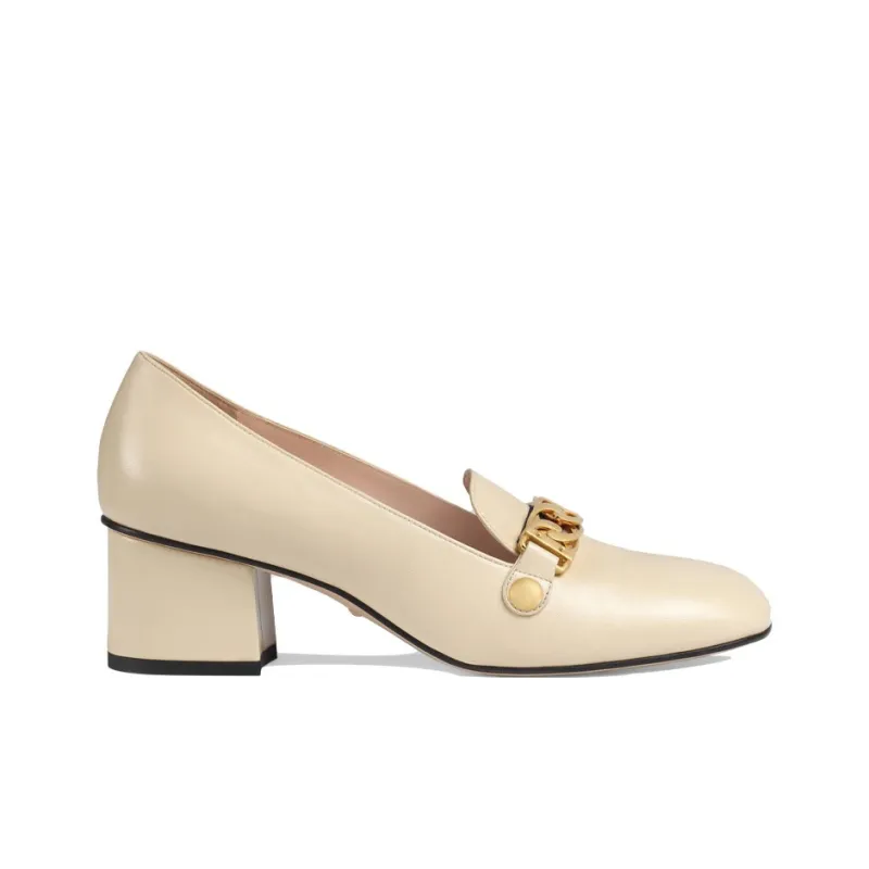 GUCCI Sylvie Block Heel High Heels Women's Beige-1