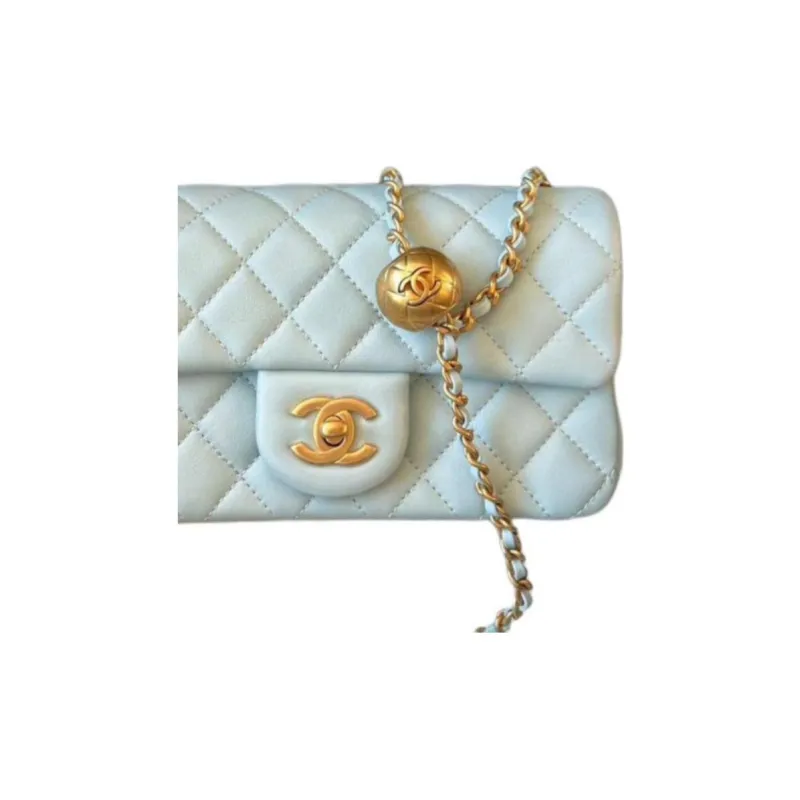 CHANEL Classic Flap CF Sheepskin Crossbody Bag, Shoulder Bag Mini Women's Light Blue-4