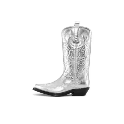 GANNI Mid Shaft Embroidered Western Boots Women's