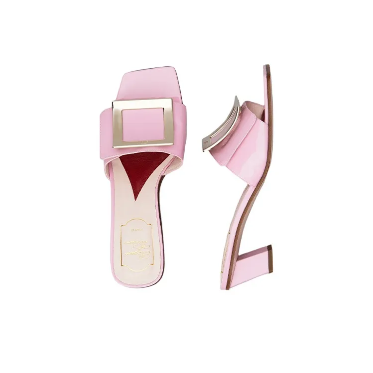 Roger Vivier Biki Love Chunky Heel Slide Slippers 4.5cm Women's Pink-3