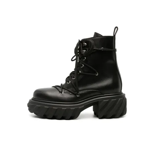 OFF WHITE Round Toe Lace Up Boots Women's