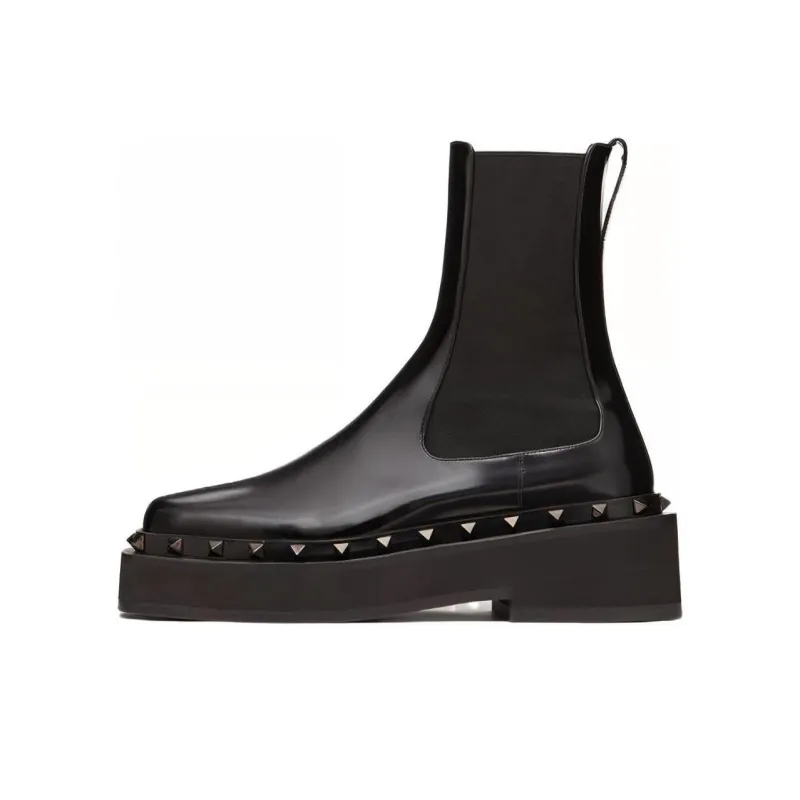 Valentino Garavani M-Way Rockstud Beatle Square Toe Boots Women's-0