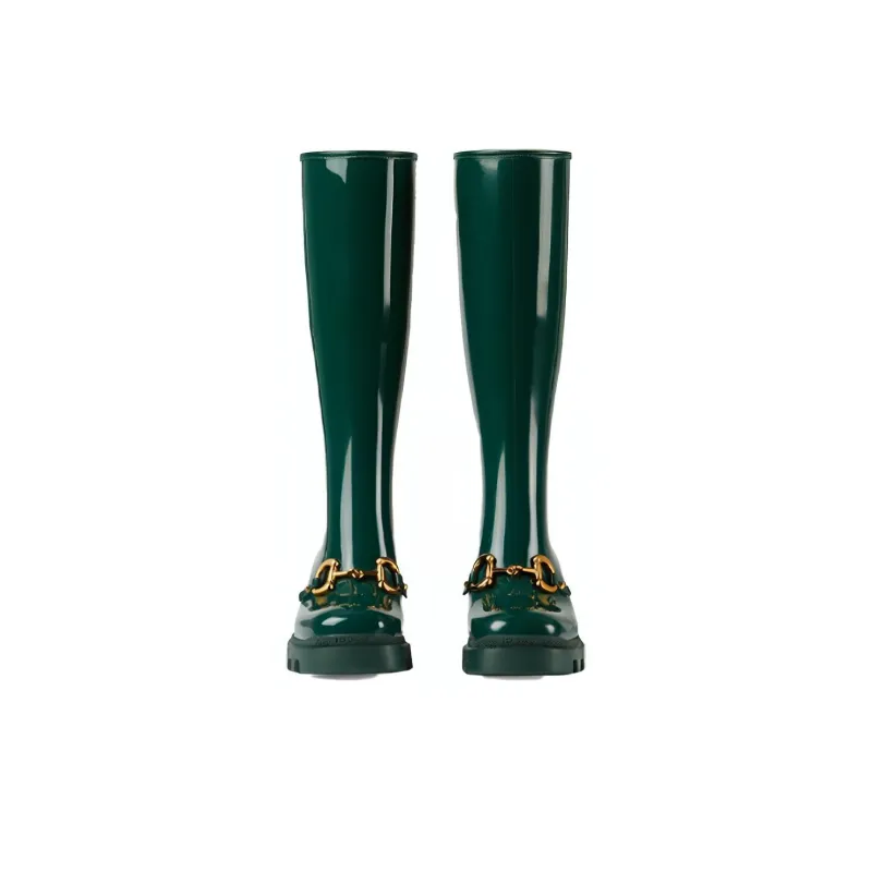 GUCCI Horsebit Knee high Boots Women's Green-2