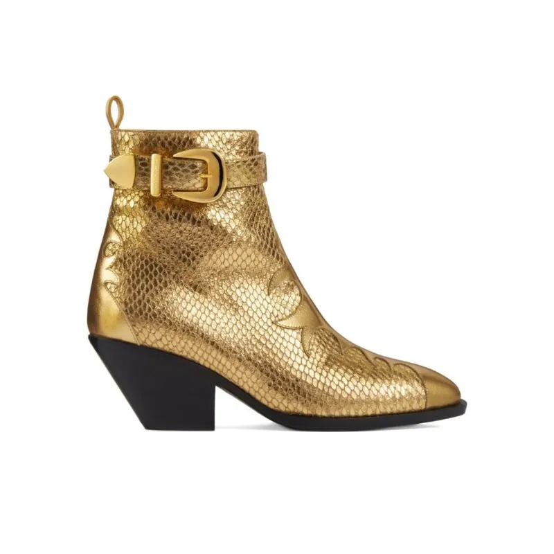 Giuseppe Zanotti/GZ Helena Buckle Ankle Boots 5.5cm Women's Gold-1