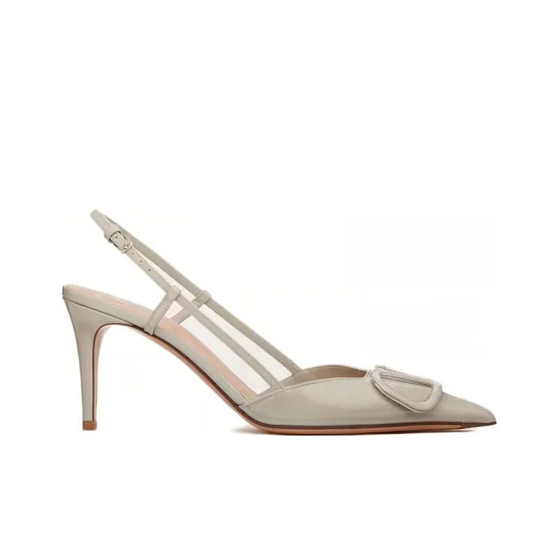 Valentino VLogo Signature Slim Heel High Heels 8cm Women's Gray-1