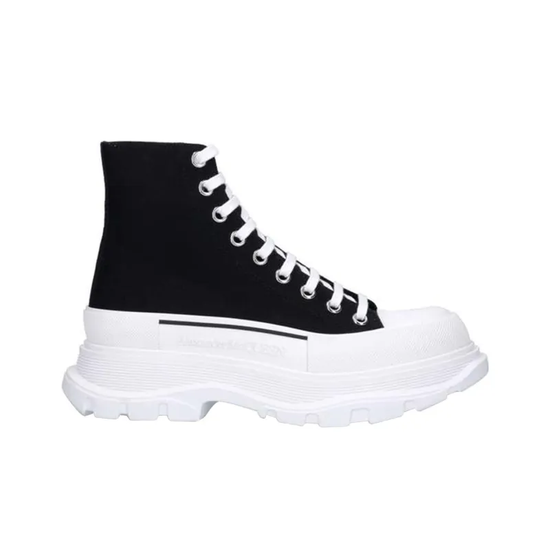 Alexander McQueen Canvas Tread Slick High Top Sneakers 'Black White'-1