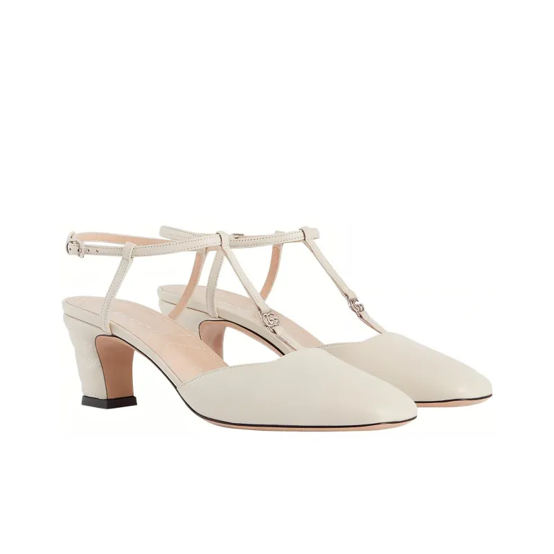 GUCCI PETITE GG Chunky Heel High Heels 5.3cm Women's White-1