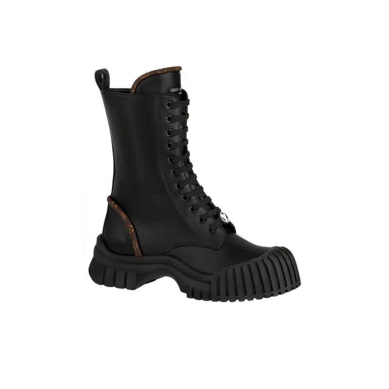 LOUIS VUITTON Lv Circle Ruby Flat Ranger Boots 'Black With Brown Monogram' Women's-1