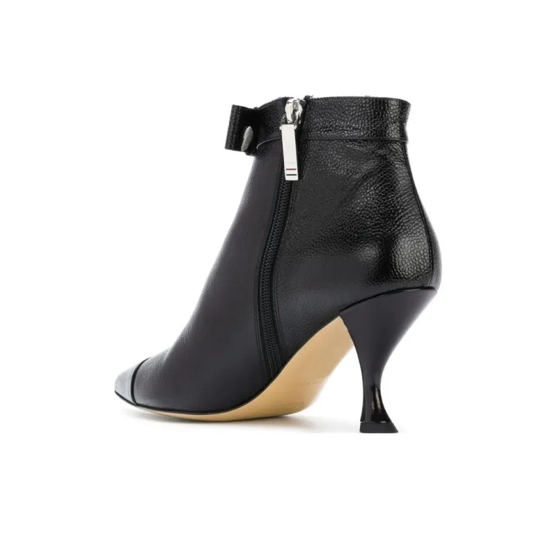 THOM BROWNE Bowed Curved Heel Bootie In Pebble Grain Leather-3