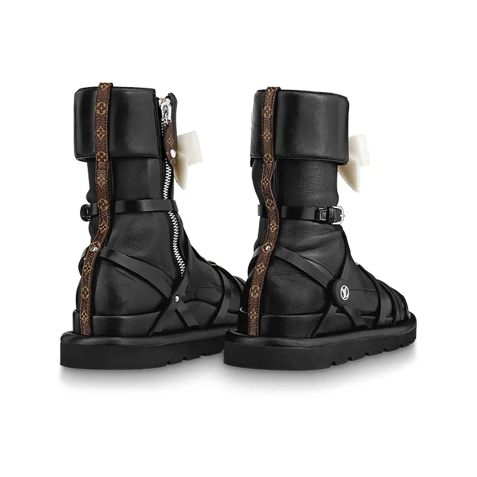 LOUIS VUITTON Square Pillow Ankle Boots Women's Black Gold-3