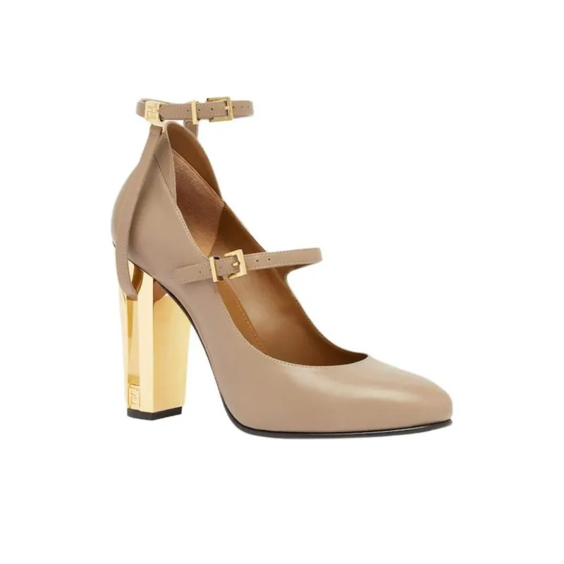 FENDI Chunky Heel High Heels 10.5cm Women's Gray-2
