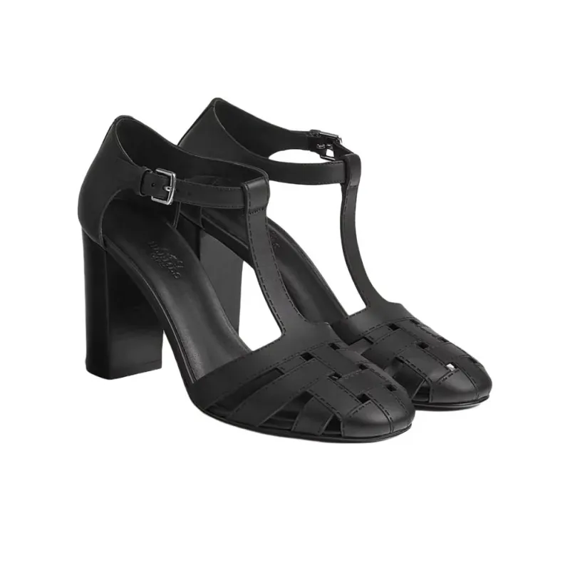 HERMES Mosaique Mosaic High Heels 9cm Women's Black-2