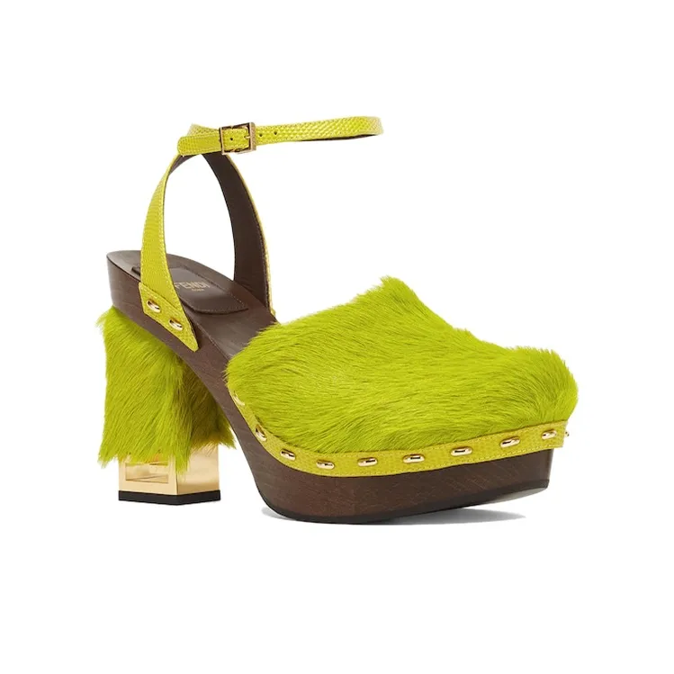 FENDI Baguette Chunky Heel High Heels Women's Green-2