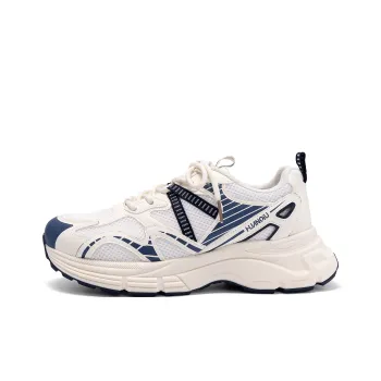 HUANQIU Height Increasing Anti Slip And Wear Resistant Low Top Chunky Sneakers Men's White Beige Blue