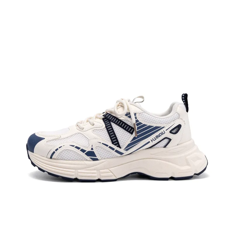 HUANQIU Height Increasing Anti Slip And Wear Resistant Low Top Chunky Sneakers Men's White Beige Blue-0