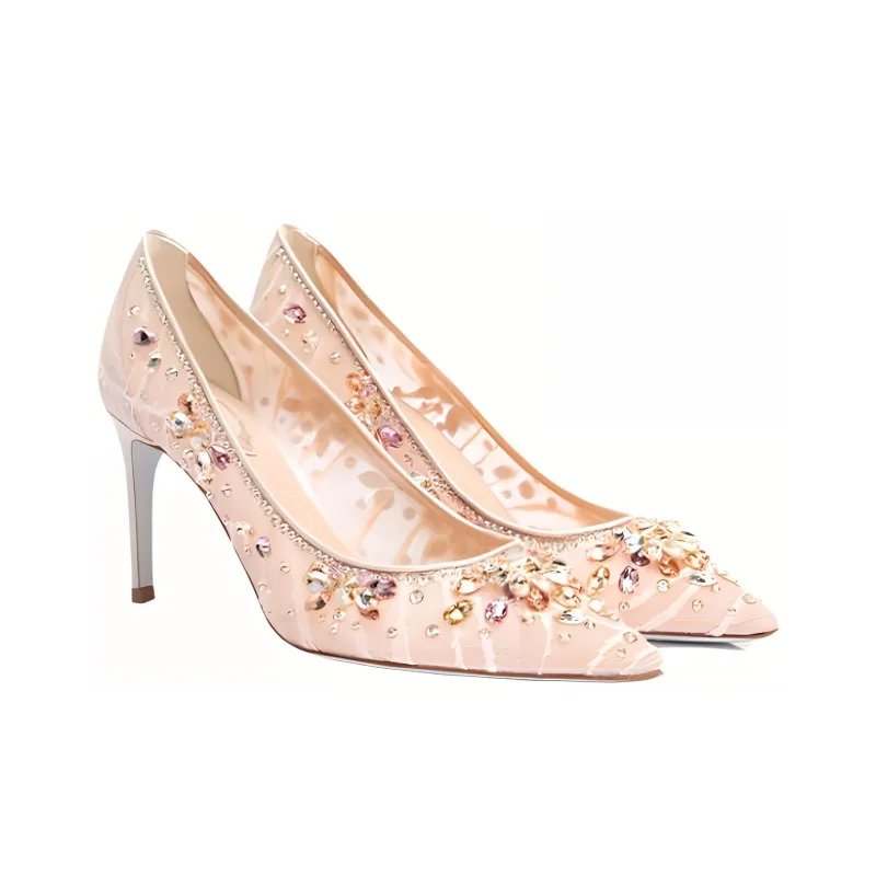 René Caovilla Lace Embellished Crystal Pumps-2