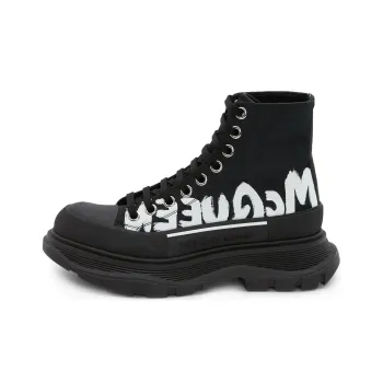 Alexander McQueen Tread Slick Boot Polyfaille Graffiti Black White Women's