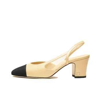 CHANEL Chunky Heel High Heels Women's Beige
