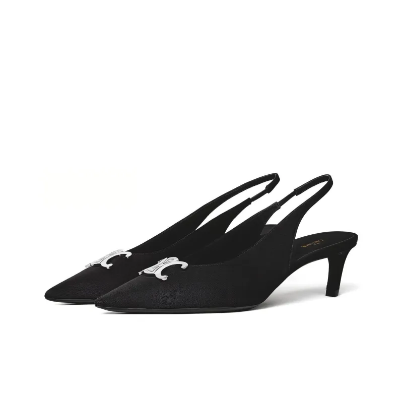 CELINE Alma Triomphe Slingback Black Women's-2