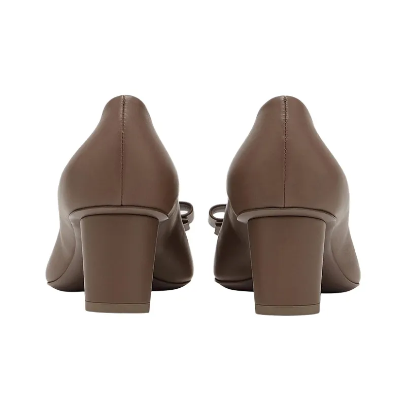 FERRAGAMO Chunky Heel High Heels 5.5cm Women's Taupe-4