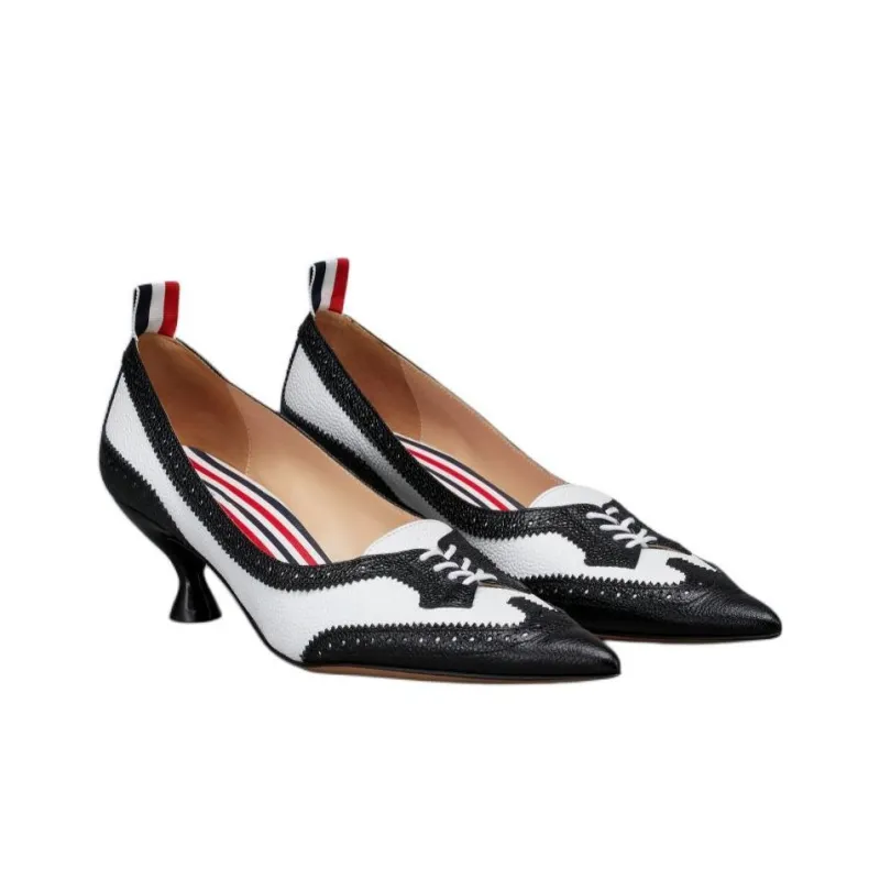 THOM BROWNE· Wingtip Irregular Heel High Heels Women's Black White-2