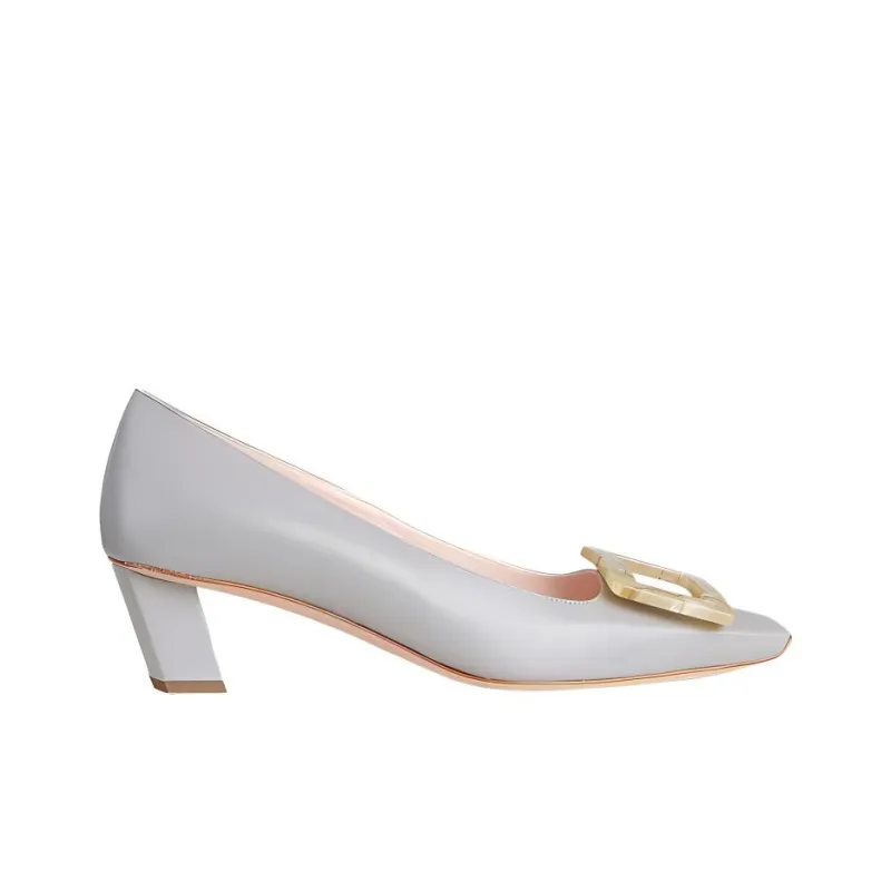 Roger Vivier Belle Vivier Motherpearl Buckle Chunky Heel High Heels 4cm Women's Gray-1